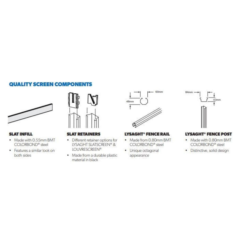 Slatted Louvrescreens - 1575mm Wide & 3 Height Options - Colorbond